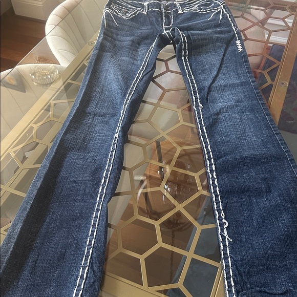 Laguna Beach Embroidered Dark Blue Boot Cut Jeans with Decorative Back Pockets - Picture 7 of 8